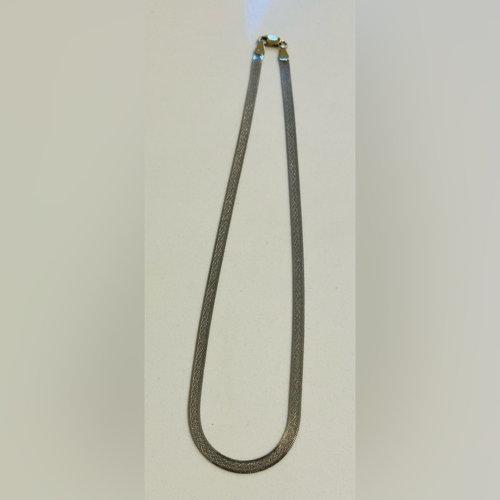 Italian Beautiful Reversible Herringbone Gold/Silver 925 Flat Necklace